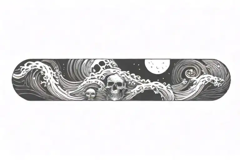 sea waves with a skull moon tattoo design idea