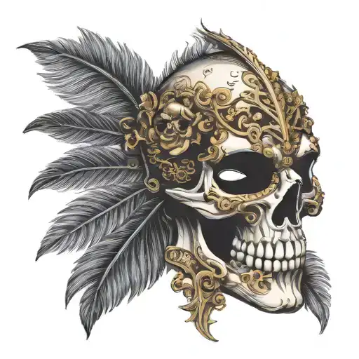 half-skull theatrical mask tattoo design idea