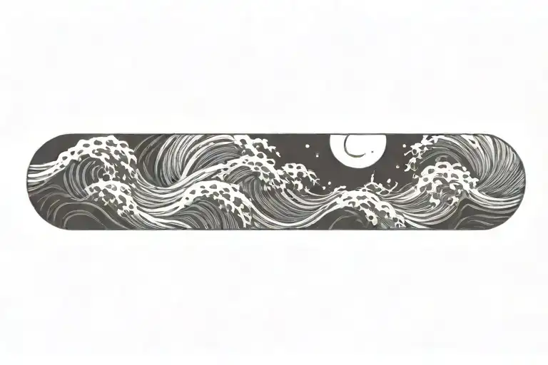 sea waves with a moon skull tattoo design idea