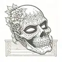 half-skull theatrical mask tattoo design idea