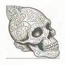 half-skull theatrical mask tattoo design idea