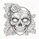 half-skull theatrical mask tattoo design idea