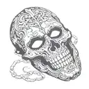 half-skull theatrical mask tattoo design idea