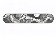 sea waves with a skull moon tattoo design idea