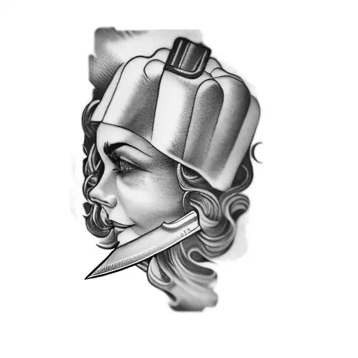 a chef with a knife with write Yes Chef  tattoo design idea