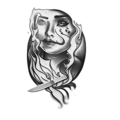 a chef with a knife on fire kitchen  tattoo design idea