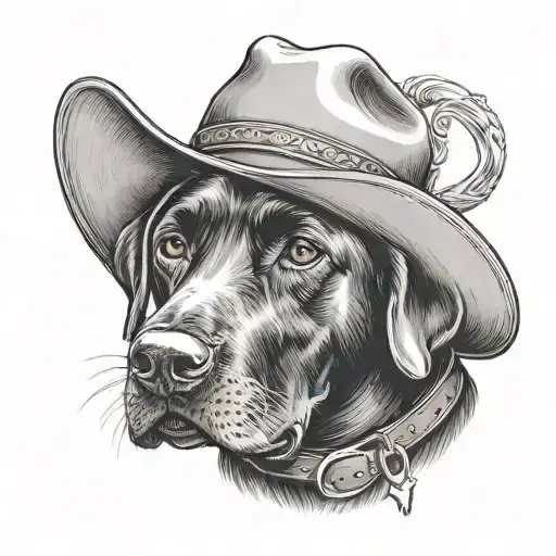 black labrador retriever wearing a cowboy hat facing front  tattoo design idea