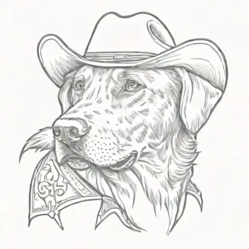 black labrador retriever wearing a cowboy hat tattoo design idea