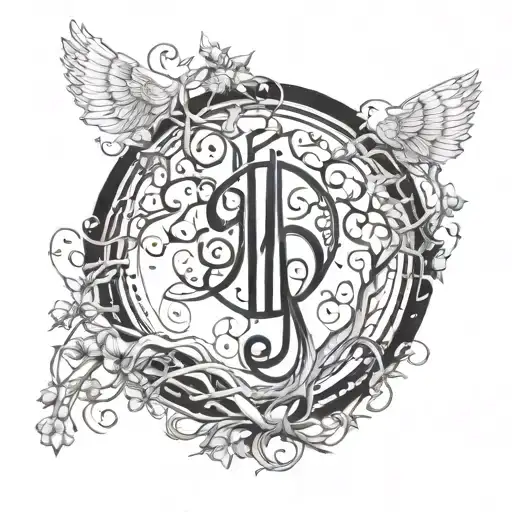 music with letter M and virgin sign and tree of life tattoo design idea