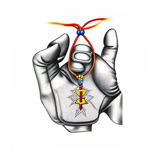 boxing glove in Lightning McQueen colors (red, yellow, and orange) with a rosary intertwined around it,  tattoo design idea