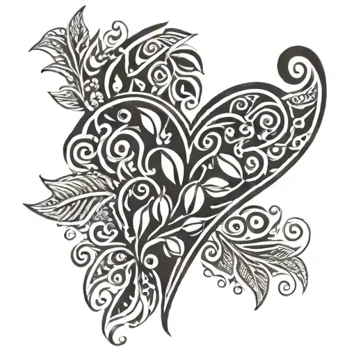 A tribal-inspired design of coffee beans forming a heart shape with East African patterns tattoo design idea