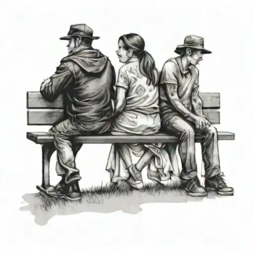 park bench three people sitting tattoo design idea