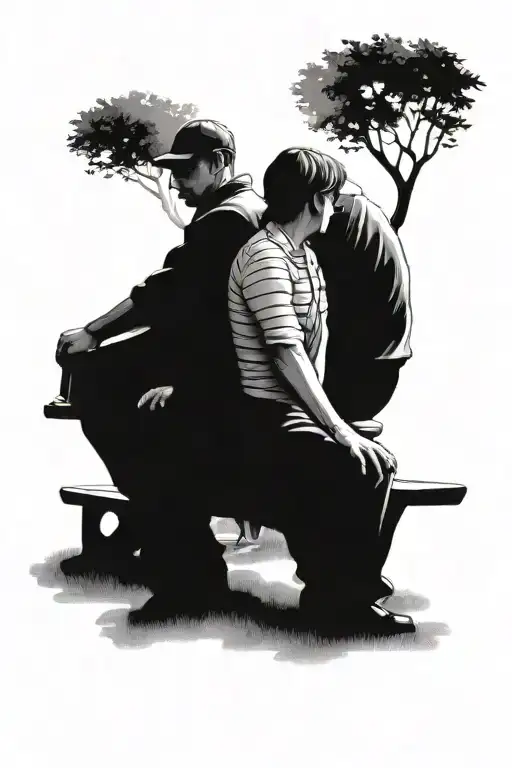 park bench three people sitting tattoo design idea