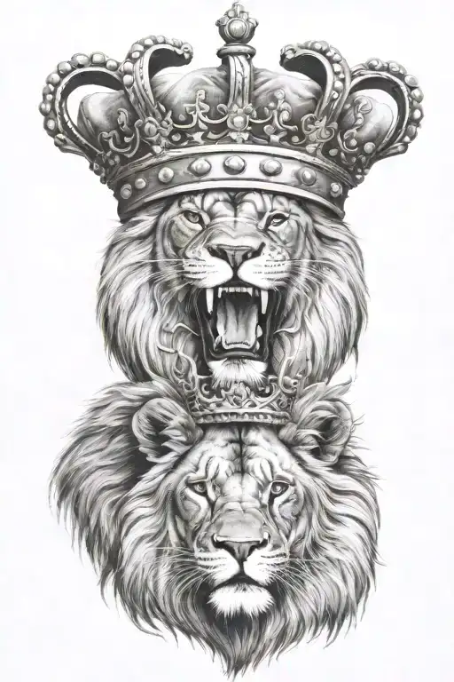 3 lions head with a crown tattoo design idea