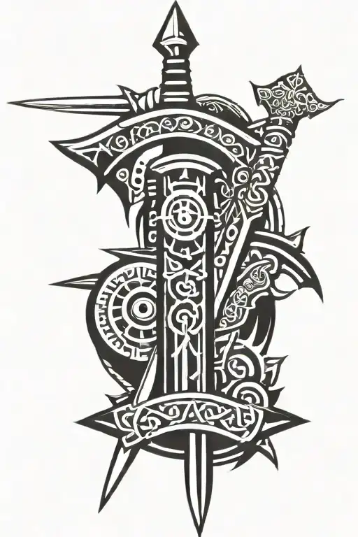 sword and cannon tattoo design idea