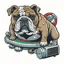 A bulldog with a TV screen as its belly, showing a roulette wheel tattoo design idea