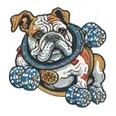 A bulldog with a TV screen as its belly, showing a roulette wheel tattoo design idea