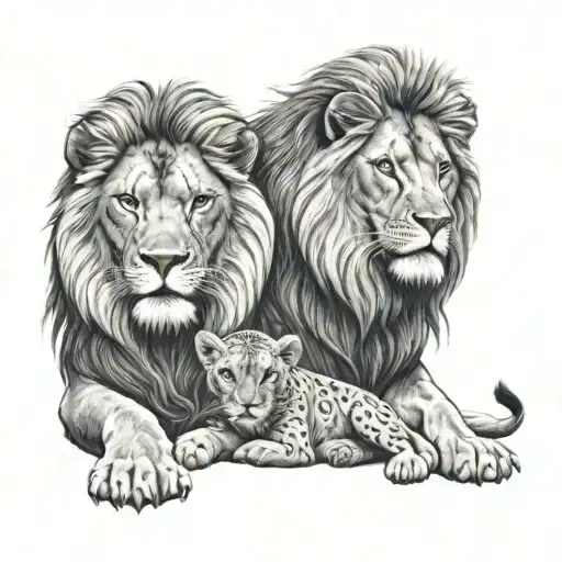 Grandfather lion with his son and grandson tattoo design idea
