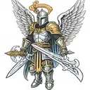 a winged knight holding a sword with an evil wing and an angel wing tattoo design idea