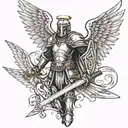 a winged knight holding a sword with an evil wing and an angel wing tattoo design idea