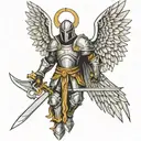 a winged knight holding a sword with an evil wing and an angel wing tattoo design idea