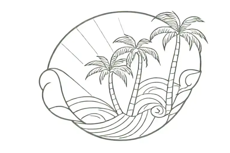 Shell Palm tree Wave Fine line tattoo design tattoo design idea