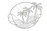 Shell Palm tree Wave Fine line tattoo design tattoo design idea