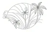 Shell Palm tree Wave Fine line tattoo design tattoo design idea