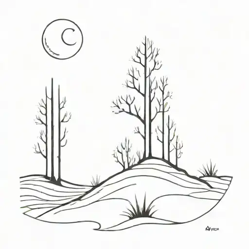 melancholy, path, crooked trees and busches tattoo design idea