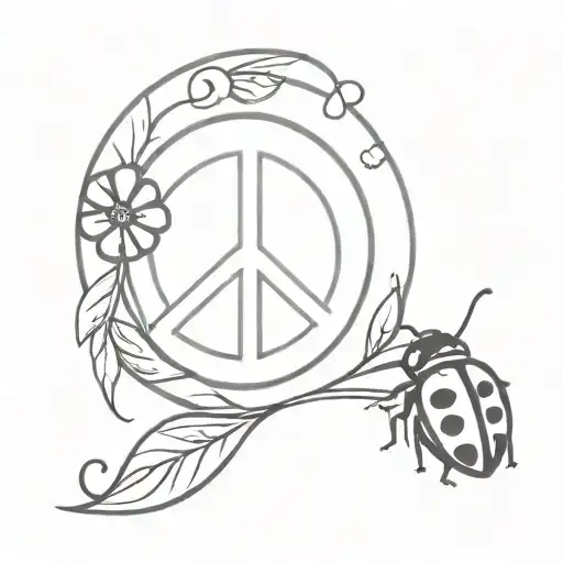 peace sign and a lady bug seating on the edge of the sign  tattoo design idea