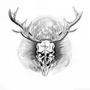 demonic evil devil scary looking moose showing skull skeleton standing in meadow at night with mountain background showi tattoo design idea