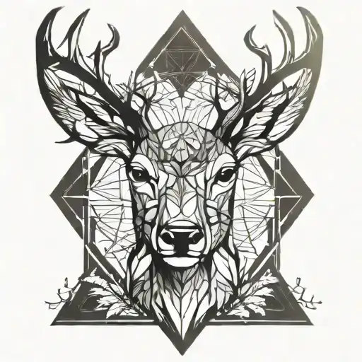 Forest blackout symmetrical geometric  deer face tattoo design idea