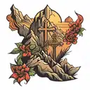cross and mountains  tattoo design idea