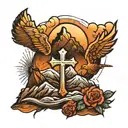 cross and mountains  tattoo design idea