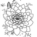 Fine line black and white drawing that incorporates the following flowers: Snow drop Waterlily Hawthorn  And centers aro tattoo design idea