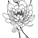Fine line black and white drawing that incorporates the following flowers: Snow drop Waterlily Hawthorn  And centers aro tattoo design idea