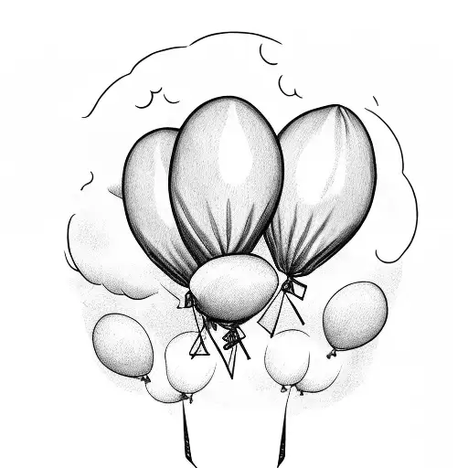 ghost holding three balloons which flying away with wind tattoo design idea