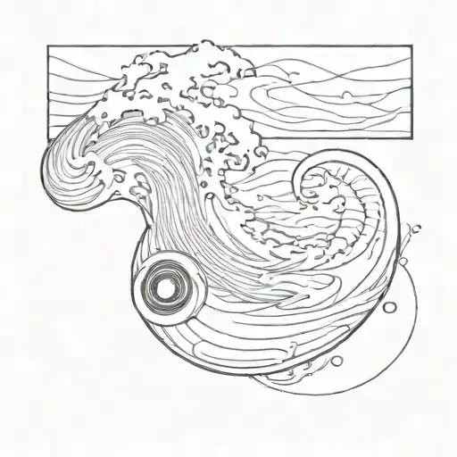 I want a tattoo where an ocean wave and a button combine perfectly, so that the tattoo has a minimal style. tattoo design idea