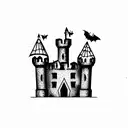 castle, gothic, bat, sharp corners tattoo design idea