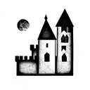 castle, gothic, bat, sharp corners tattoo design idea