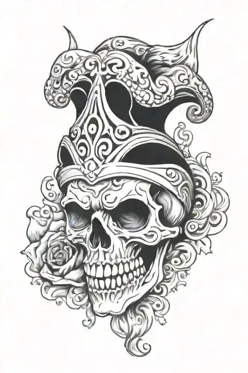 Jester skull with smoke swirling and one of the eyes is the 8 ball tattoo design idea