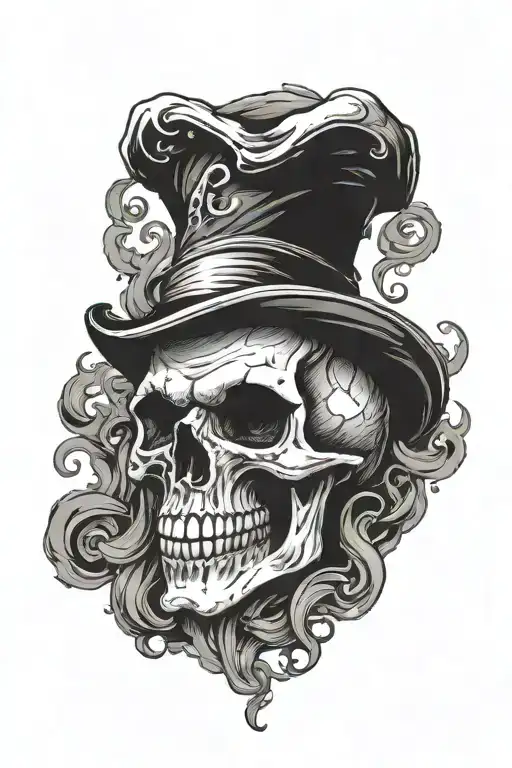A skull wearing a jester hat surrounded by swirling smoke tattoo design idea