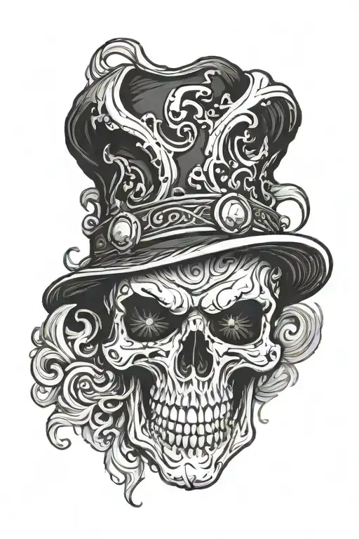 A skull wearing a jester hat surrounded by swirling smoke tattoo design idea