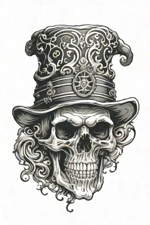 A skull with a jester hat surrounded by swirling smoke tattoo design idea