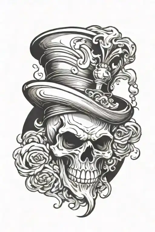 A skull wearing a jester hat surrounded by swirling smoke tattoo design idea