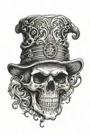 A skull with a jester hat surrounded by swirling smoke tattoo design idea