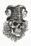A skull with a jester hat surrounded by swirling smoke tattoo design idea