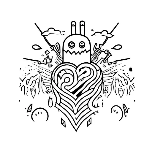 undead and heart tattoo design idea