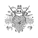 undead and heart tattoo design idea