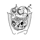 undead and heart tattoo design idea